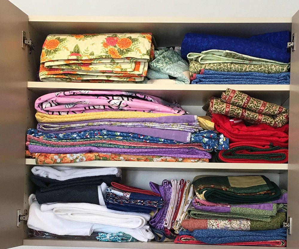 Donated fabrics are carefully stored to be part of future projects